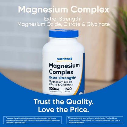 Nutricost Magnesium Complex Extra Strength 500mg, 240 Capsules, Gluten Free | Magnesium Oxide, Citrate, and Glycinate, GMO-Free - PrimeBioHealth - canada supplements