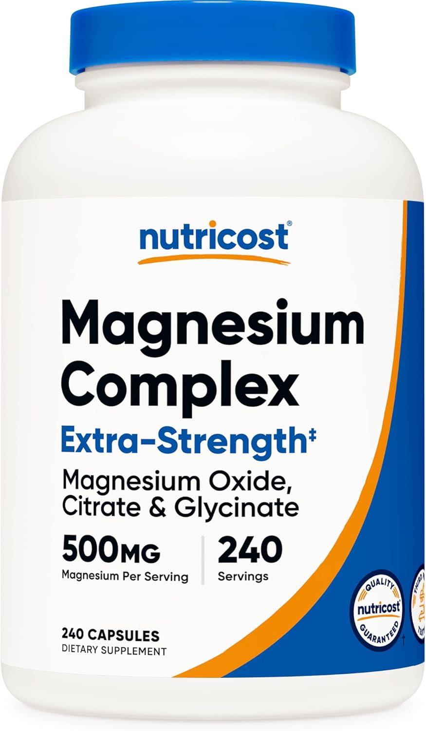 Nutricost Magnesium Complex Extra Strength 500mg, 240 Capsules, Gluten Free | Magnesium Oxide, Citrate, and Glycinate, GMO-Free - PrimeBioHealth - canada supplements