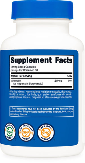 Nutricost Magnesium Glycinate Capsules, 180 Capsules, 210mg | Gentle Absorption, Magnesium Glycinate Supplement - PrimeBioHealth - canada supplements