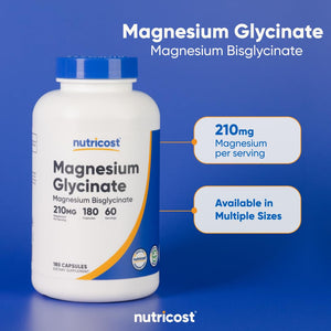 Nutricost Magnesium Glycinate Capsules, 180 Capsules, 210mg | Gentle Absorption, Magnesium Glycinate Supplement - PrimeBioHealth - canada supplements