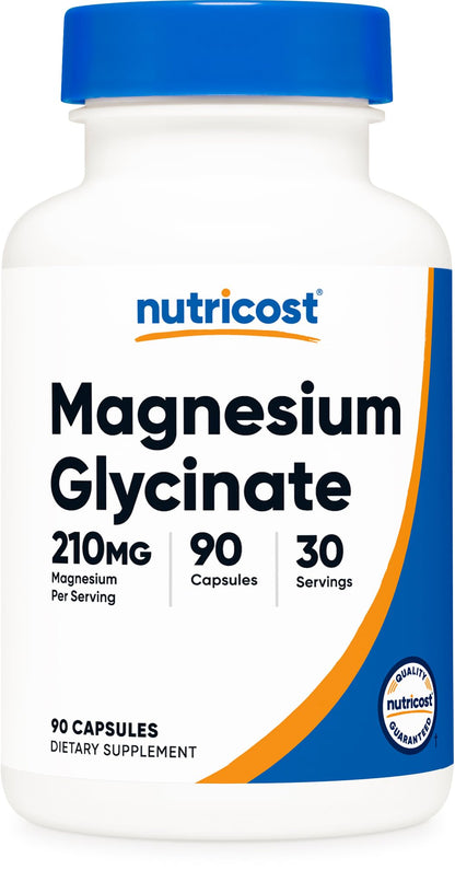 Nutricost Magnesium Glycinate Capsules, 180 Capsules, 210mg | Gentle Absorption, Magnesium Glycinate Supplement - PrimeBioHealth - canada supplements