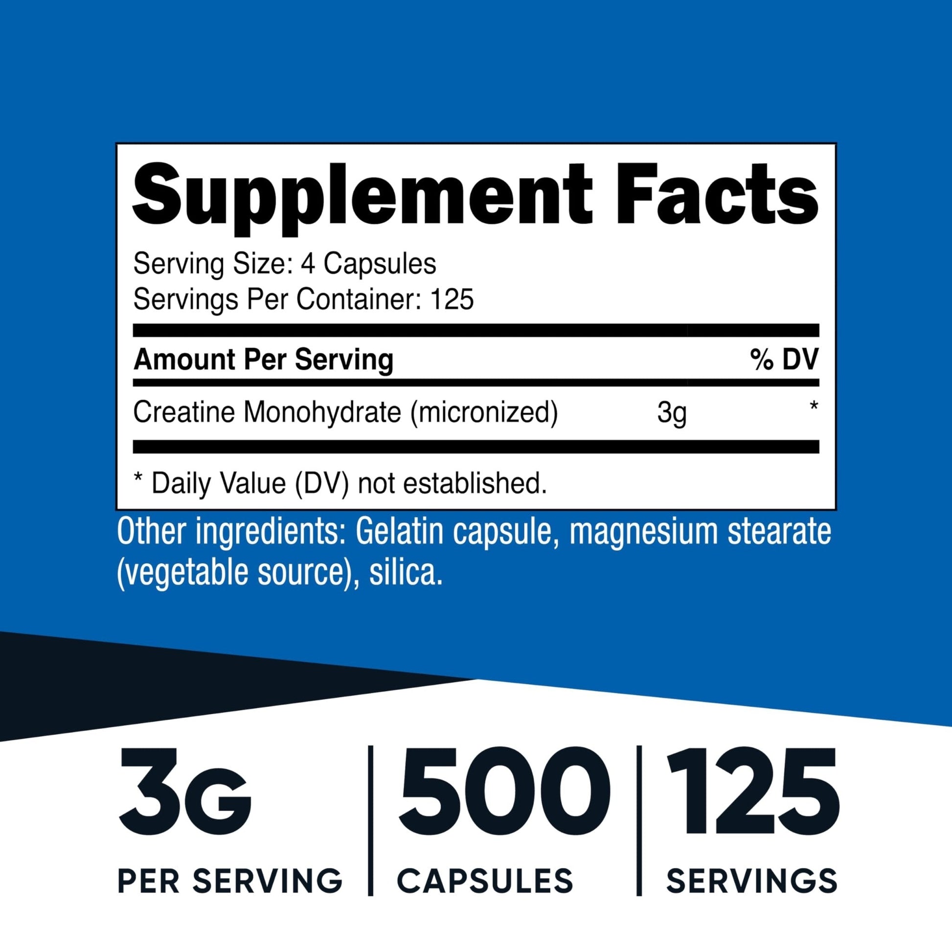 Nutricost Micronized Creatine Monohydrate 3,000mg 500 Capsules, 125 Servings, 750mg of Creatine Monohydrate Per Capsule - PrimeBioHealth - canada supplements