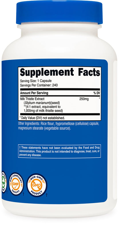 Nutricost Milk Thistle Extract 240 Capsules for 240 Servings Per Bottle - Vegan, GMO Free and Gluten Free - PrimeBioHealth - canada supplements