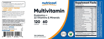 Nutricost Multivitamin with Probiotics 120 Vegetarian Capsules - Packed with Vitamins & Minerals - PrimeBioHealth - canada supplements