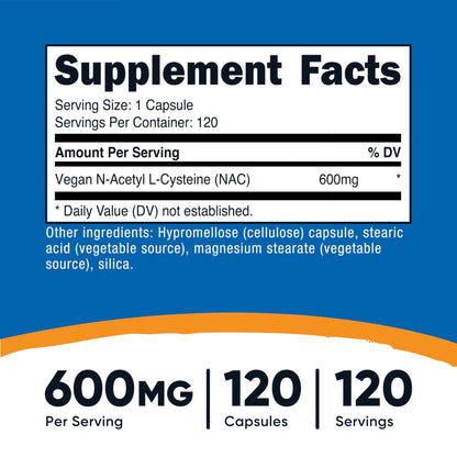 Nutricost N-Acetyl L-Cysteine (NAC) 600mg, 180 Capsules | GMO-Free And Gluten Free - PrimeBioHealth - canada supplements