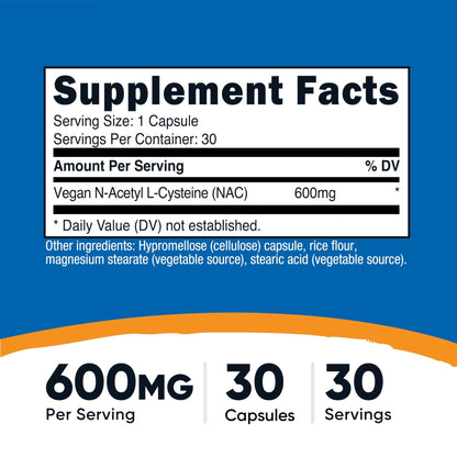 Nutricost N-Acetyl L-Cysteine (NAC) 600mg, 180 Capsules | GMO-Free And Gluten Free - PrimeBioHealth - canada supplements