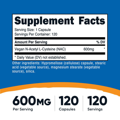 Nutricost N-Acetyl L-Cysteine (NAC) 600mg, 180 Capsules | GMO-Free And Gluten Free - PrimeBioHealth - canada supplements