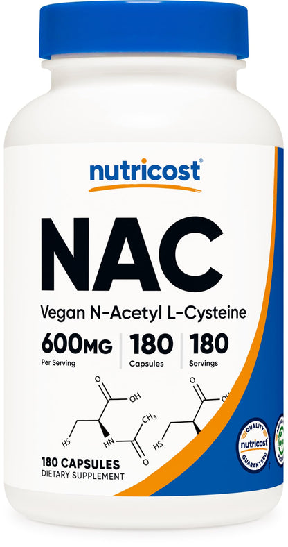 Nutricost N-Acetyl L-Cysteine (NAC) 600mg, 180 Capsules | GMO-Free And Gluten Free - PrimeBioHealth - canada supplements