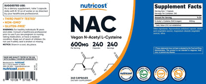 Nutricost N-Acetyl L-Cysteine (NAC) 600mg, 180 Capsules | GMO-Free And Gluten Free - PrimeBioHealth - canada supplements