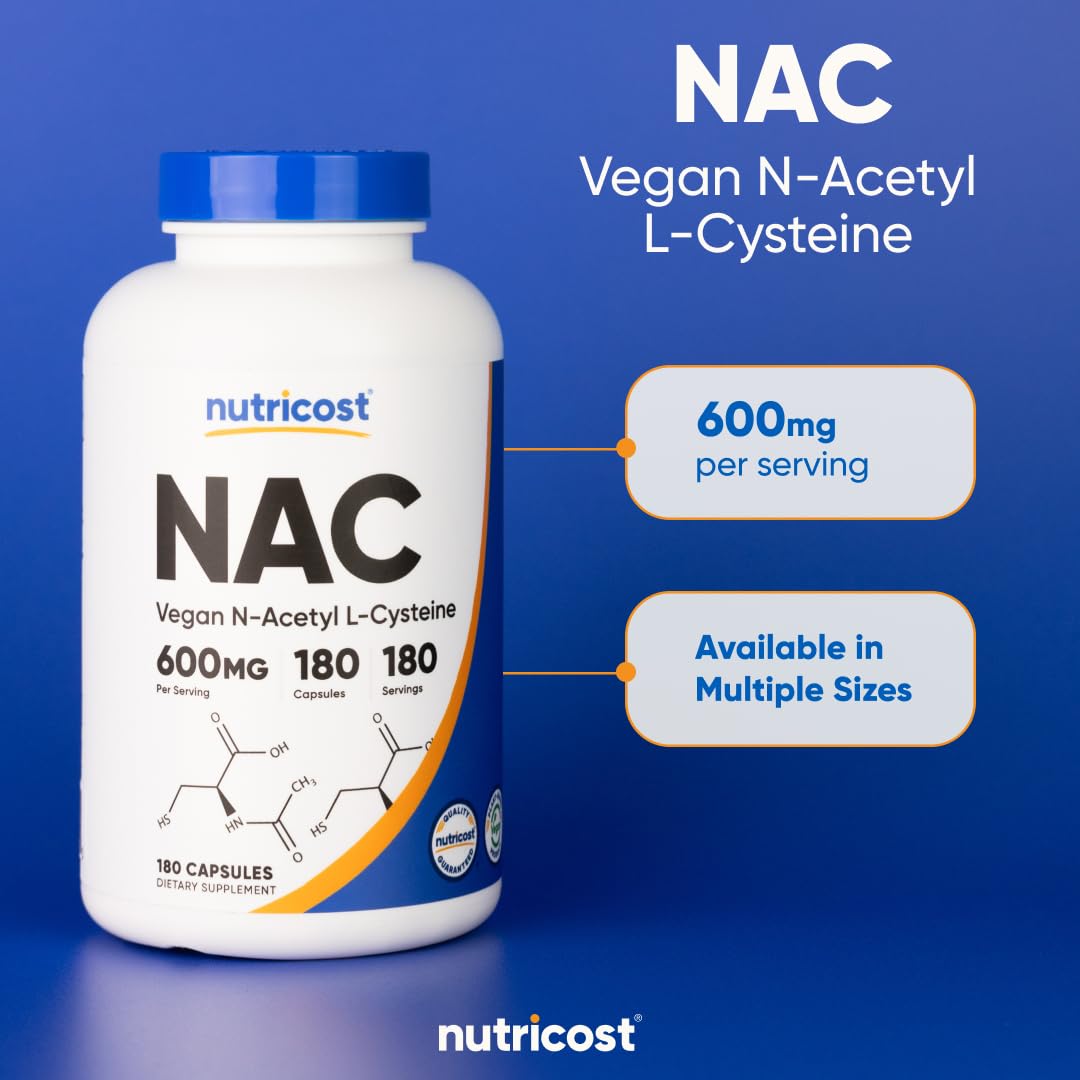 Nutricost N-Acetyl L-Cysteine (NAC) 600mg, 180 Capsules - Non-GMO, Gluten Free - PrimeBioHealth - canada supplements