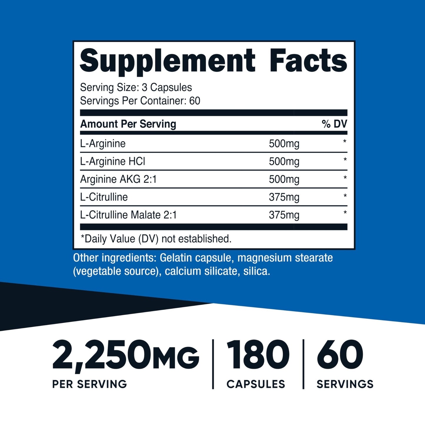 Nutricost Nitric Oxide Booster 2250mg, 180 Capsules - 750mg Per Casule, 60 Servings - Gluten Free and Non-GMO | 750mg Per Casule, 60 Servings, GMO-Free - PrimeBioHealth - canada supplements