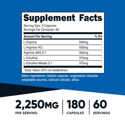 Nutricost Nitric Oxide Booster 2250mg, 180 Capsules - 750mg Per Casule, 60 Servings - Gluten Free and Non-GMO | 750mg Per Casule, 60 Servings, GMO-Free - PrimeBioHealth - canada supplements