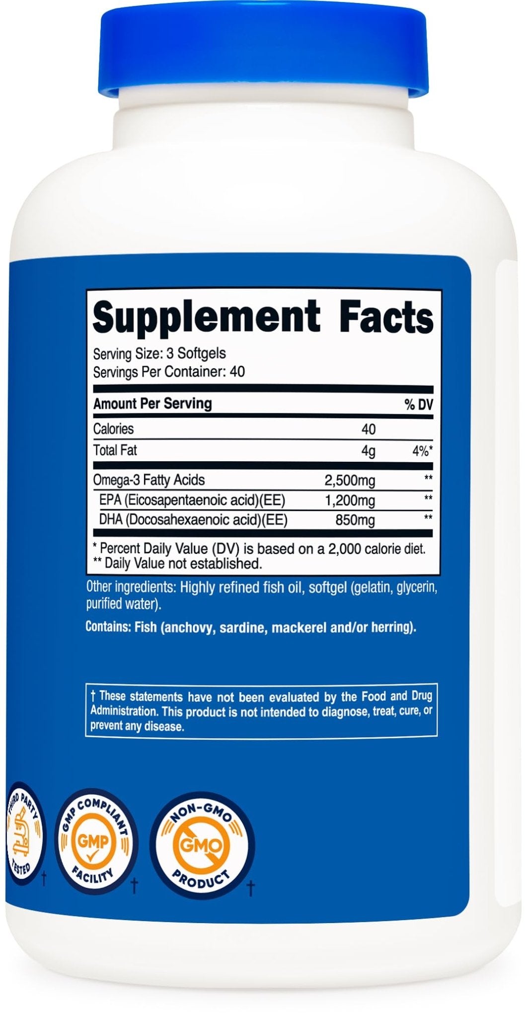 Nutricost Omega 3 Fish Oil - 2500MG, 120 Softgels (40 Serv) - Fish Oil, Wild Caught! 1200mg EPA 850mg DHA - PrimeBioHealth - canada supplements