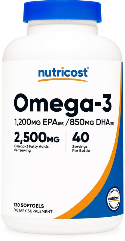Nutricost Omega 3 Fish Oil - 2500MG, 120 Softgels (40 Serv) - Fish Oil, Wild Caught! 1200mg EPA 850mg DHA - PrimeBioHealth - canada supplements