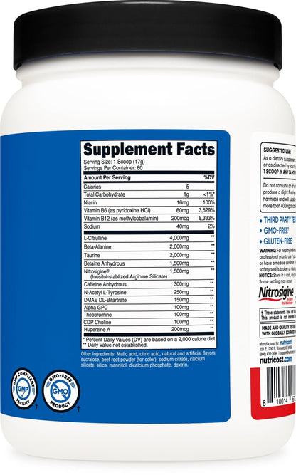Nutricost Pre-X Xtreme Pre-Workout Complex Powder, Fruit Punch, 60 Servings, Vegetarian, Non-GMO and Gluten Free - PrimeBioHealth - canada supplements