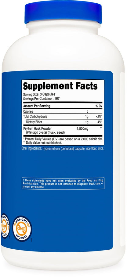 Nutricost Psyllium Husk 1500mg Per Serving, 500 Capsules - Non-GMO & Gluten Free - PrimeBioHealth - canada supplements
