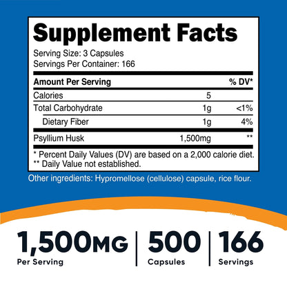 Nutricost Psyllium Husk 1500mg Per Serving, 500 Capsules - Non-GMO & Gluten Free - PrimeBioHealth - canada supplements