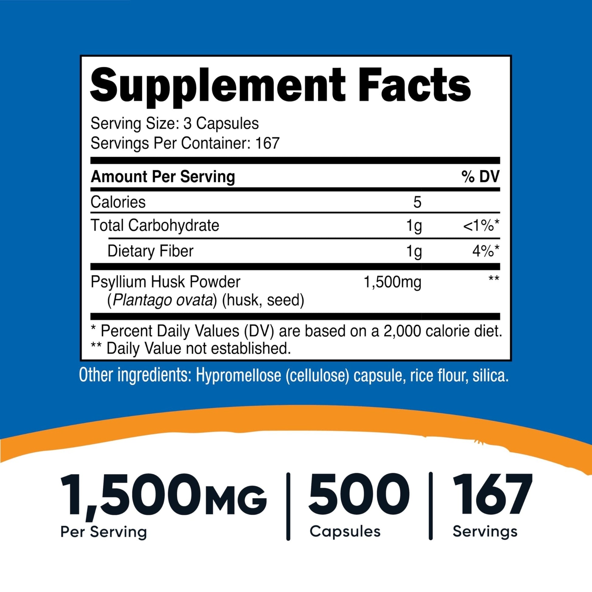 Nutricost Psyllium Husk 1500mg Per Serving, 500 Capsules - Non-GMO & Gluten Free - PrimeBioHealth - canada supplements