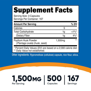 Nutricost Psyllium Husk 1500mg Per Serving, 500 Capsules - Non-GMO & Gluten Free - PrimeBioHealth - canada supplements