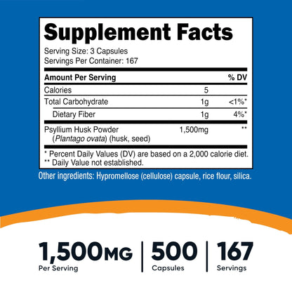 Nutricost Psyllium Husk 1500mg Per Serving, 500 Capsules - Non-GMO & Gluten Free - PrimeBioHealth - canada supplements