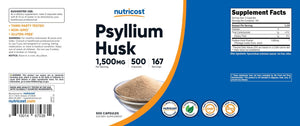 Nutricost Psyllium Husk 1500mg Per Serving, 500 Capsules - Non-GMO & Gluten Free - PrimeBioHealth - canada supplements