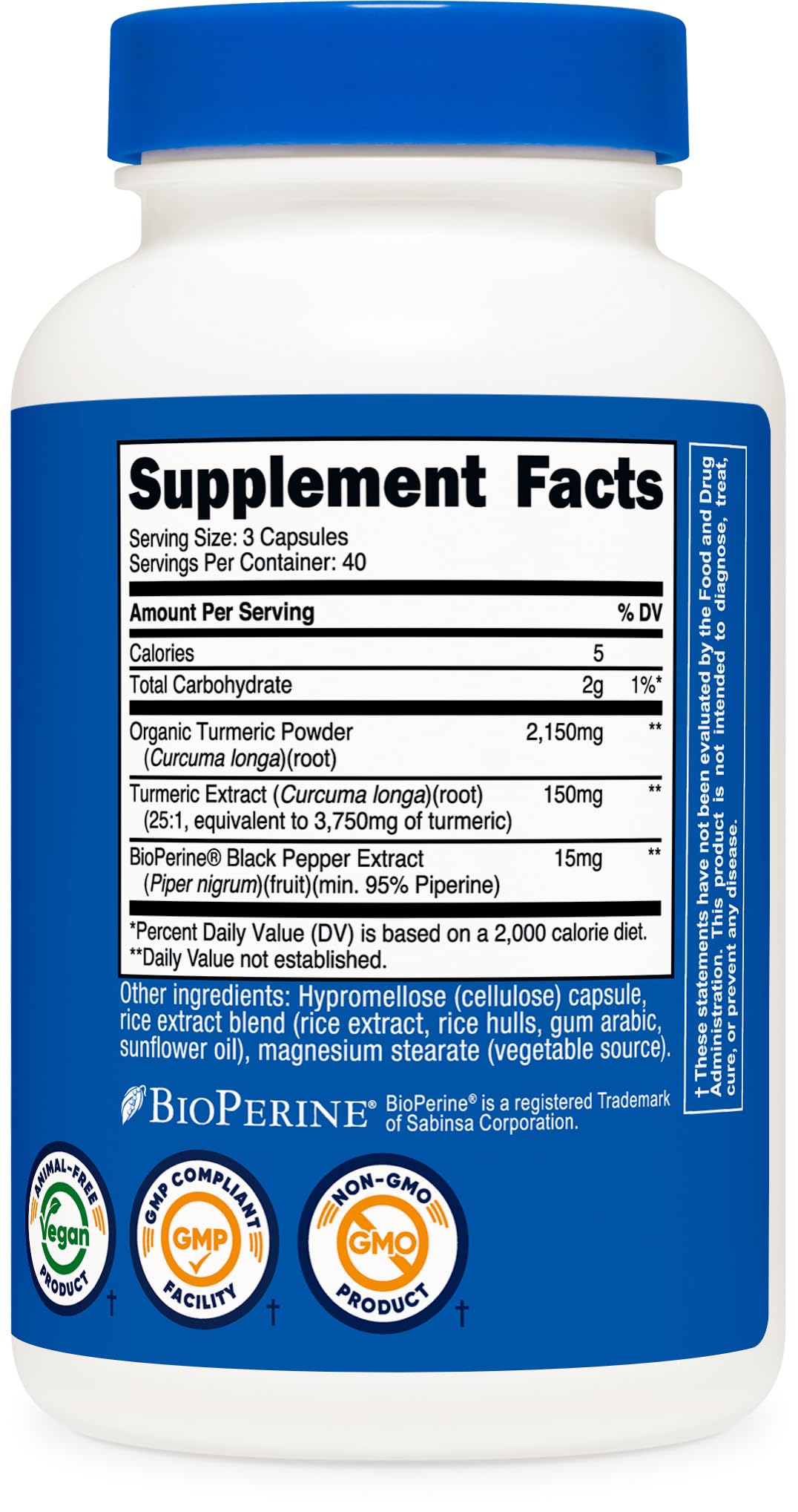 Nutricost Turmeric Curcumin with BioPerine and 95% Curcuminoids, 2300mg, 120 Capsules, Veggie Capsules, 767mg Per Cap, 40 Servings, Gluten Free, Non-GMO - PrimeBioHealth - canada supplements