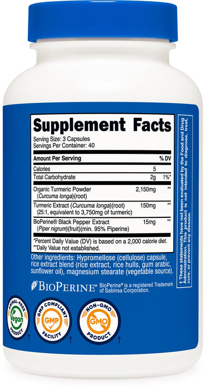 Nutricost Turmeric Curcumin with BioPerine and 95% Curcuminoids, 2300mg, 120 Capsules, Veggie Capsules, 767mg Per Cap, 40 Servings, Gluten Free, Non-GMO - PrimeBioHealth - canada supplements