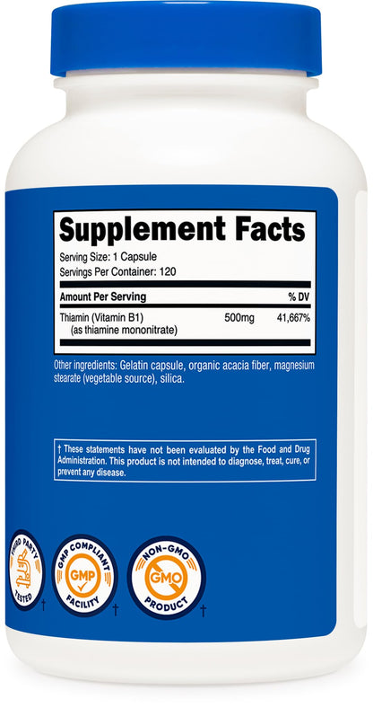 Nutricost Vitamin B1 (Thiamine) 500mg, 120 Capsules - PrimeBioHealth - canada supplements