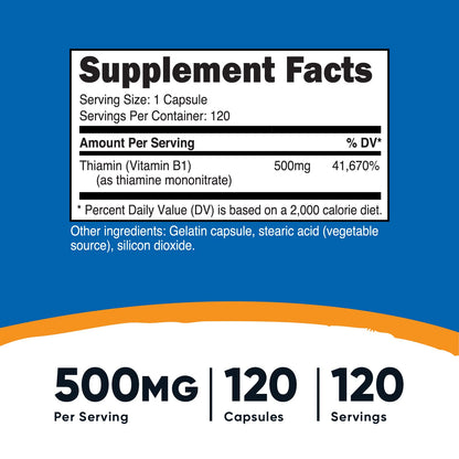 Nutricost Vitamin B1 (Thiamine) 500mg, 120 Capsules - PrimeBioHealth - canada supplements