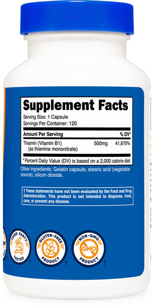 Nutricost Vitamin B1 (Thiamine) 500mg, 120 Capsules - PrimeBioHealth - canada supplements
