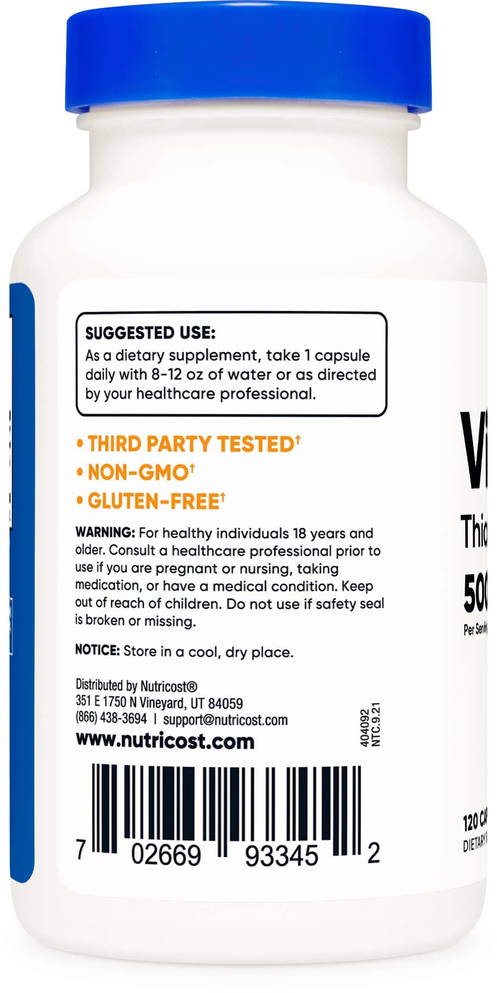 Nutricost Vitamin B1 (Thiamine) 500mg, 120 Capsules - PrimeBioHealth - canada supplements