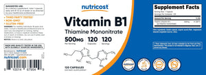 Nutricost Vitamin B1 (Thiamine) 500mg, 120 Capsules - PrimeBioHealth - canada supplements