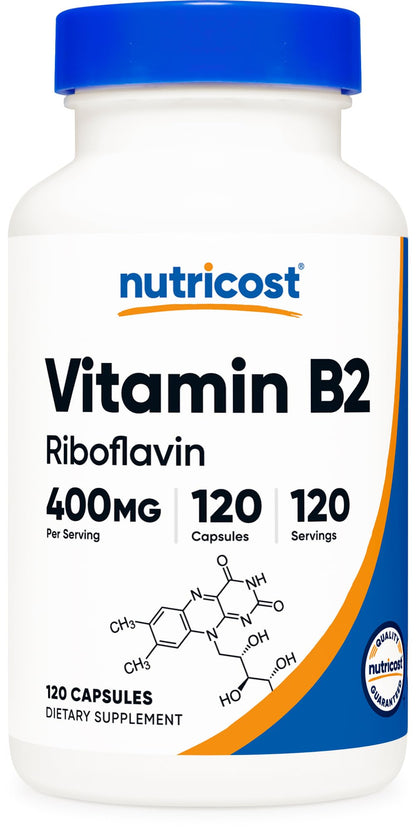 Nutricost Vitamin B2 (Riboflavin) 400mg, 120 Capsules - Gluten Free, Non-GMO - PrimeBioHealth - canada supplements