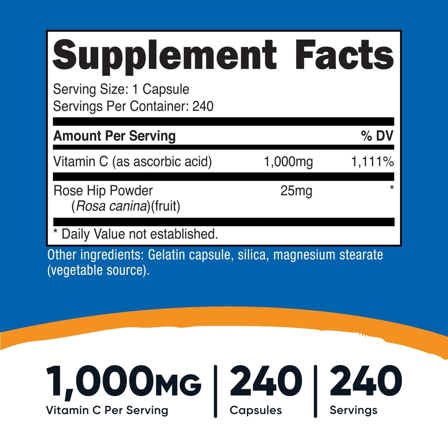 Nutricost Vitamin C with Rose Hips 1025mg, 240 Capsules, Gluten Free | Vitamin C 1,000mg, Rose Hips 25mg, GMO-Free - PrimeBioHealth - canada supplements