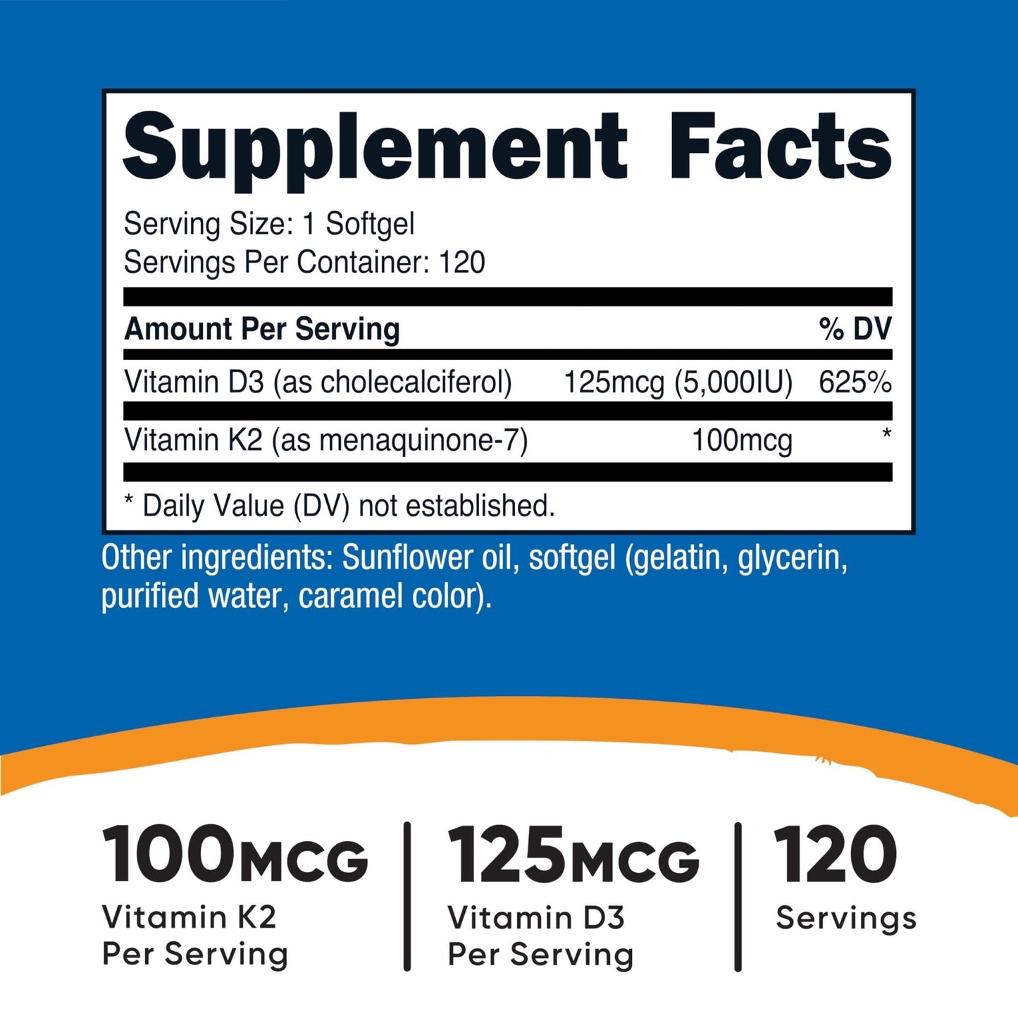 Nutricost Vitamin D3 + K2 (5000 IU D3 / 100mcg MK7), 120 Softgels – Gluten-Free & Non-GMO - PrimeBioHealth - canada supplements