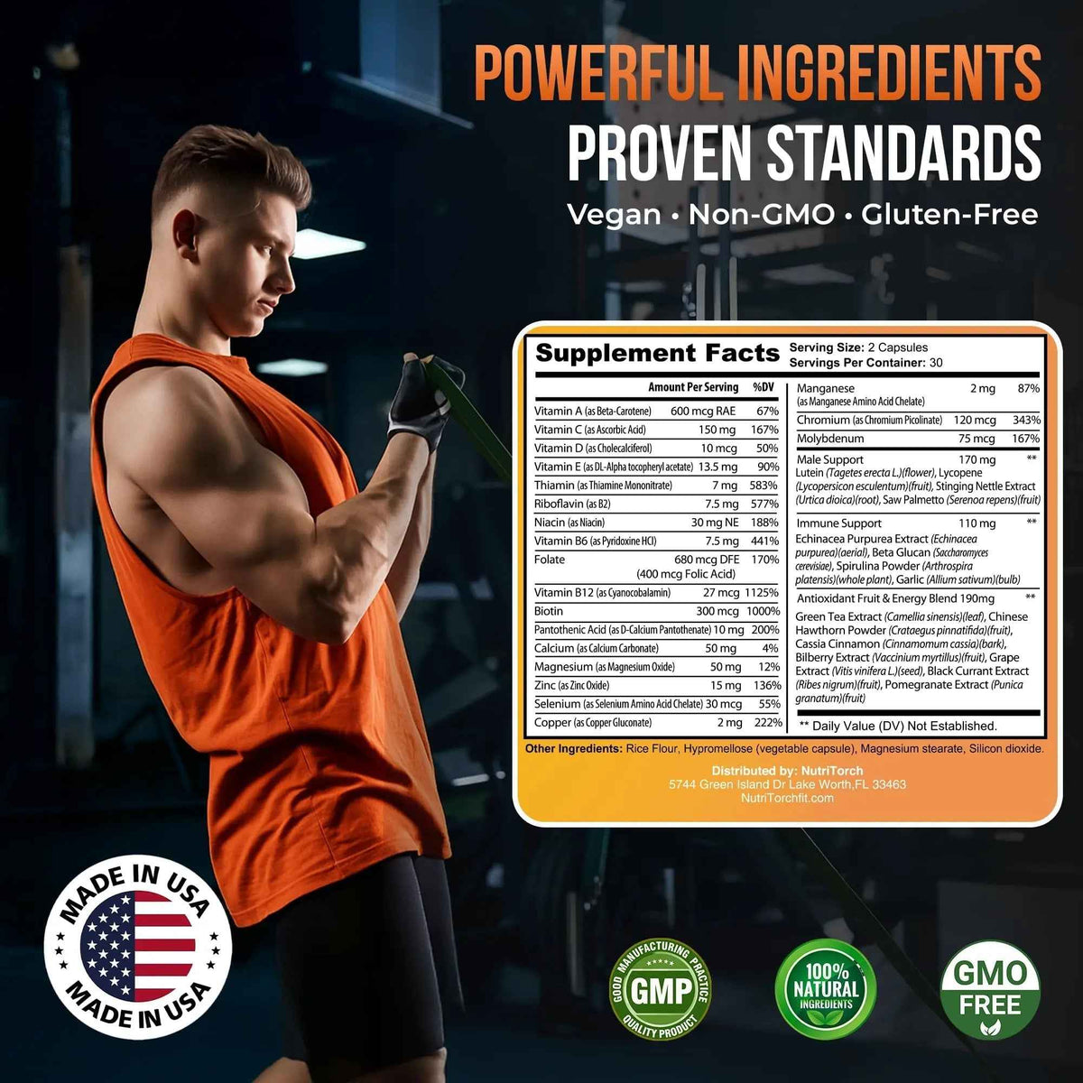 NutriTorch Multivitamin for Men – Adult Dietary Supplement with Vitamins A, C & D, Minerals & Antioxidants for Immune Support, Increased Energy