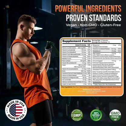 NutriTorch Multivitamin for Men – Adult Dietary Supplement with Vitamins A, C & D, Minerals & Antioxidants for Immune Support, Increased Energy