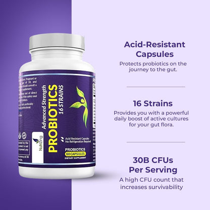 NutriZing Vegan Probiotics for Digestive Health - 30 Billion CFU & 16 strains - Bifidobacterium & Lactobacillus Probiotics for Men & Women - PrimeBioHealth - canada supplements