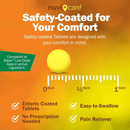 NUVICARE Low Dose Aspirin 81mg for Adults Coated Caplets - Compare to Active Ingredient in Low Dose Bayer Aspirin for Adults - Safety Coated (300 Count)