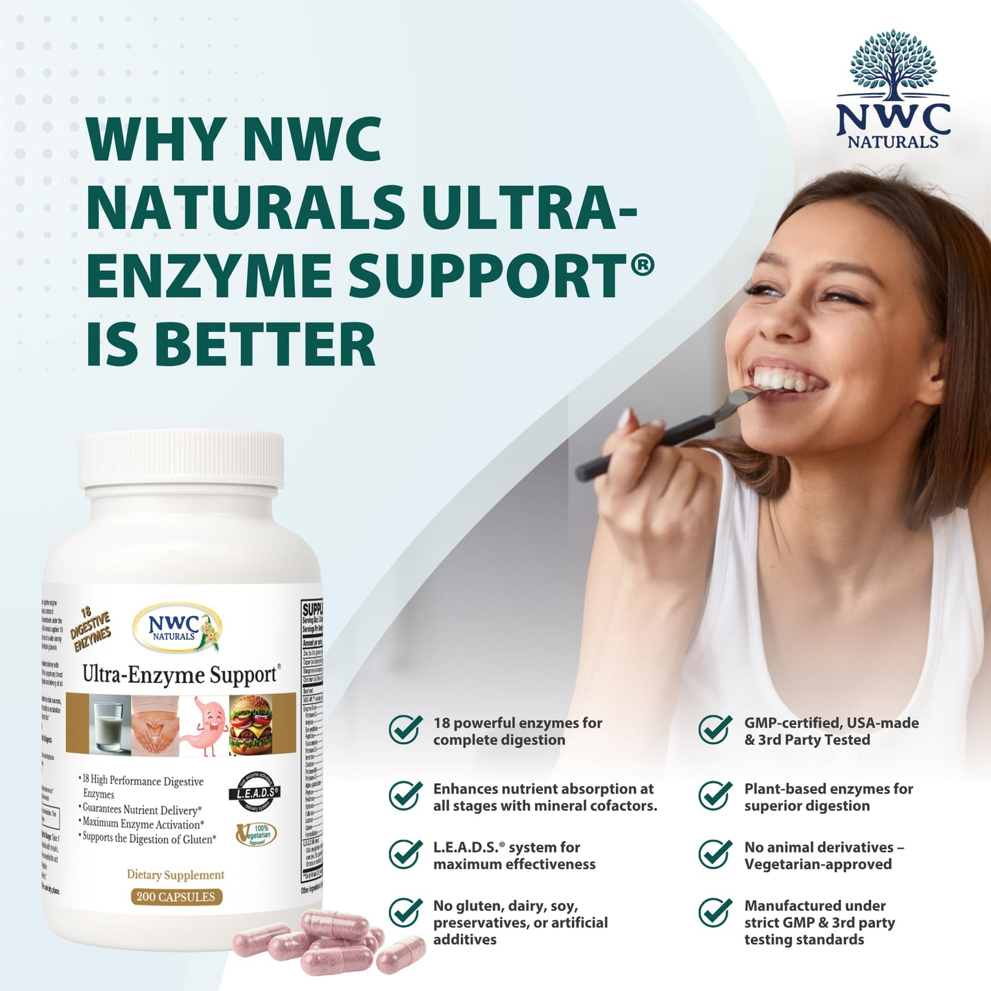 NWC Naturals Ultra-Enzyme Support, Natural Digestive Supplement, Promotes Optimal Health and Digestion, 200 count Capsules - PrimeBioHealth - canada supplements