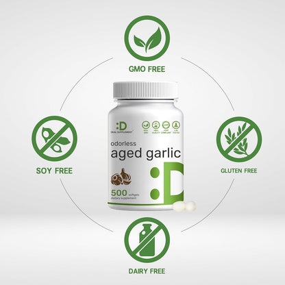 Odorless Aged Garlic, 500 Softgels – Enhanced with MCT Oil - Fresh Allium Sativum Bulb Source – 2-Years Aged Garlic Extract – Non-GMO, cGMP Manufactured - PrimeBioHealth - canada supplements
