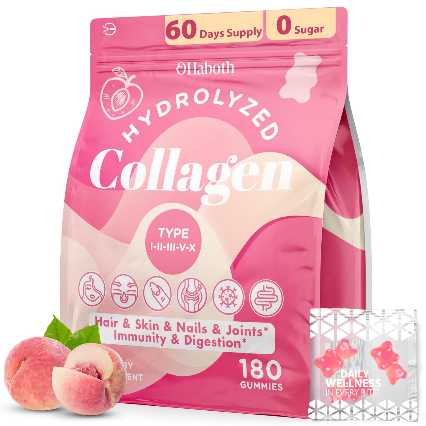 OHaboth Collagen Gummies for Women, Hydrolyzed Collagen Peptides Type I, II, III, V, X, 0 Sugar - Collagen Gummies for Skin, Wrinkles, Hair, Nails - PrimeBioHealth - canada supplements