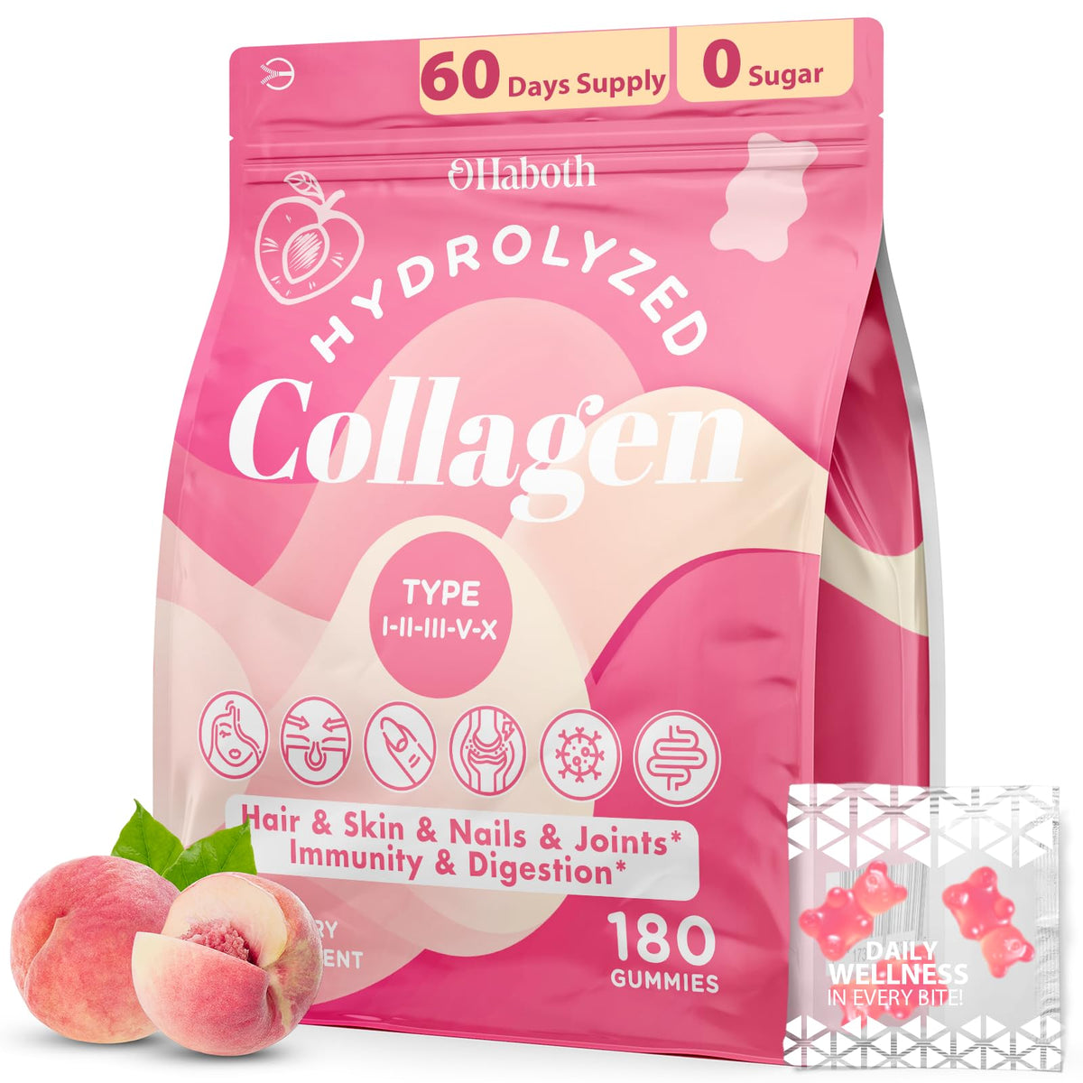 OHaboth Collagen Gummies for Women, Hydrolyzed Collagen Peptides Type I, II, III, V, X, 0 Sugar - Collagen Gummies for Skin, Wrinkles, Hair, Nails - PrimeBioHealth - canada supplements