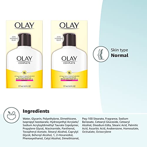 Olay Face Moisturizer, Complete with Sunscreen SPF 15, Daily Facial Lotion for Normal Skin, Lightweight Hydrating Broad Spectrum Sun Protection - PrimeBioHealth - canada supplements