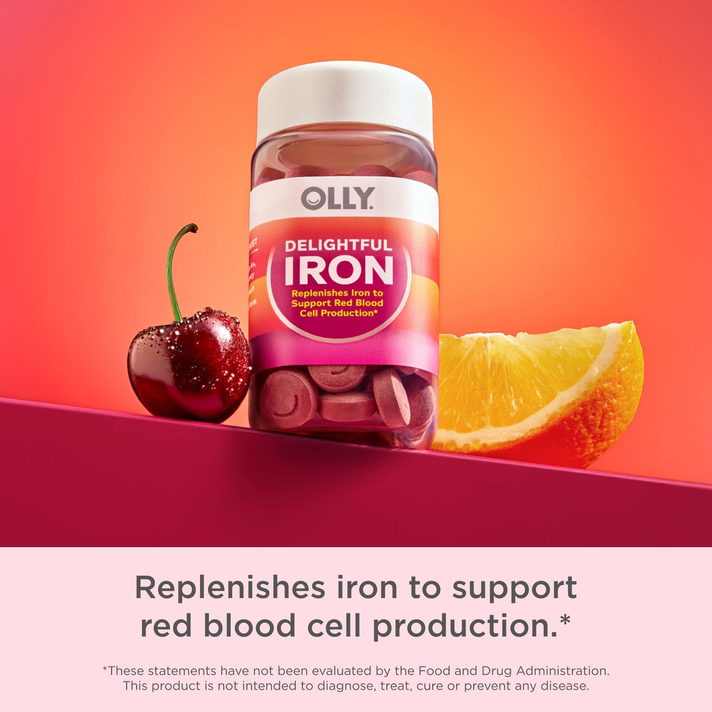 OLLY Delightful Iron Chewable Tablet, Iron Supplement from AB Fortis, Fruit Punch Flavored, 30 or 20 Day Supply - 60 Count - PrimeBioHealth - canada supplements