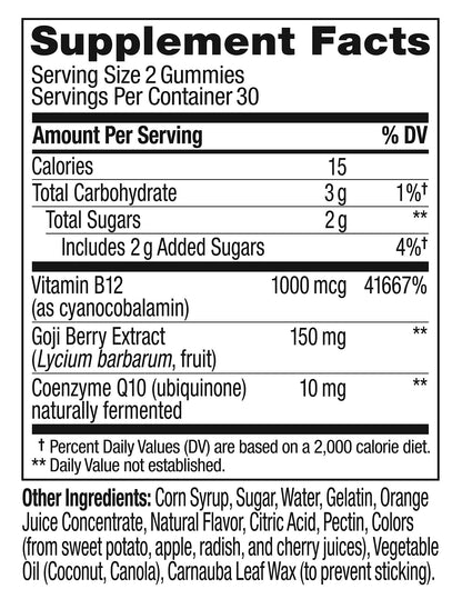 OLLY Extra Strength Daily Energy Gummy, Caffeine Free, 1000mcg Vitamin B12, CoQ10, Goji Berry, Adult Chewable Supplement - PrimeBioHealth - canada supplements