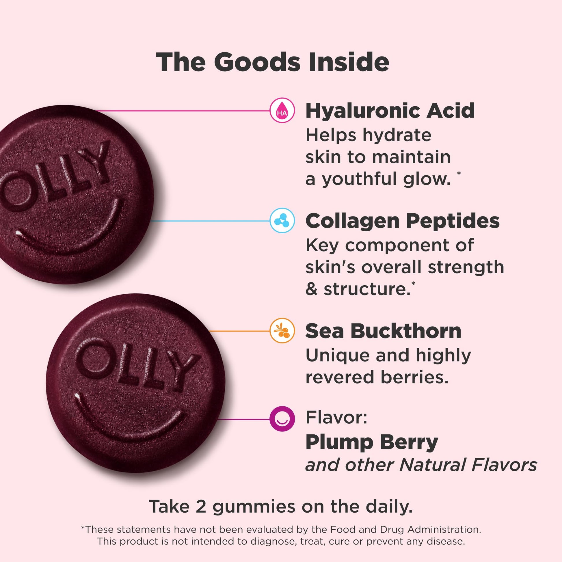 OLLY Glowing Skin Gummy, Hydrated & Youthful Skin,* Hyaluronic Acid, Collagen Peptides, Sea Buckthorn, Plump Berry Flavor - PrimeBioHealth - canada supplements