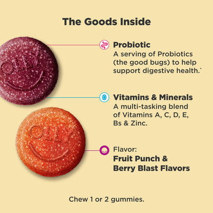 OLLY Kids Multivitamin & Probiotic Gummy, Digestive Support, Vitamins A, D, C, E, B, Zinc, Chewable Supplement, Berry Flavor, 50 day supply - 100 Count - PrimeBioHealth - canada supplements