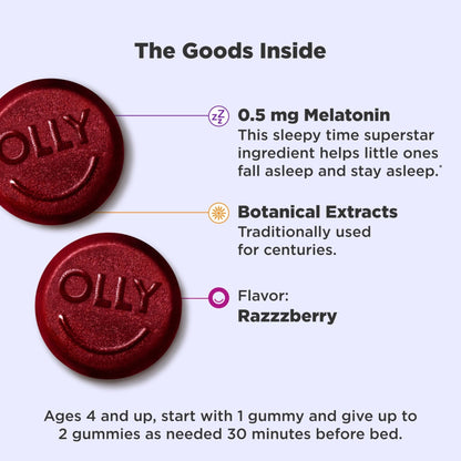 OLLY Kids Sleep Gummies, 0.5mg Melatonin, L Theanine, Chamomile, and Lemon Balm, Raspberry - 70 Count - PrimeBioHealth - canada supplements