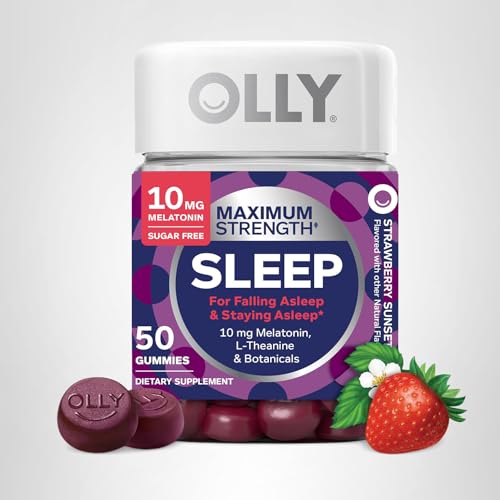 OLLY Max Strength Sleep Gummy, 10mg Melatonin, L-Theanine, Chamomile, Lemon Balm, Sugar Free, Vegetarian Sleep Aid, Strawberry - 70 Count - PrimeBioHealth - canada supplements